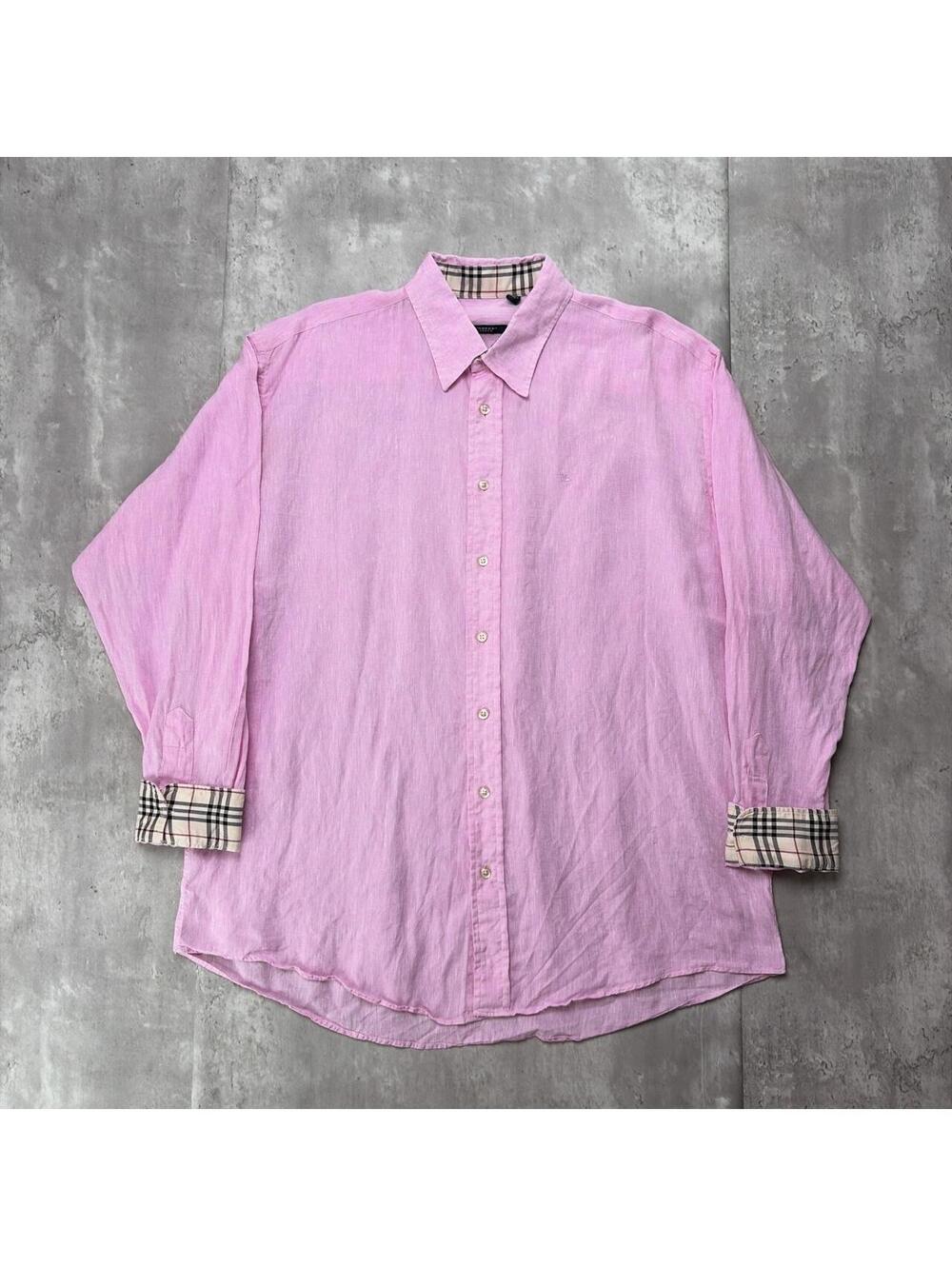 Vintage Burberry London Nova Check Linen Long Sleeve Button Up Shirt